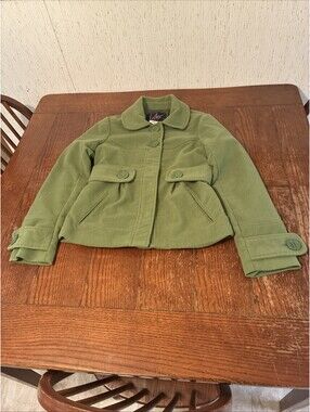 Jack BB Dakota Pea Coat Women’s M Green Rounded Collar Button Waist Details